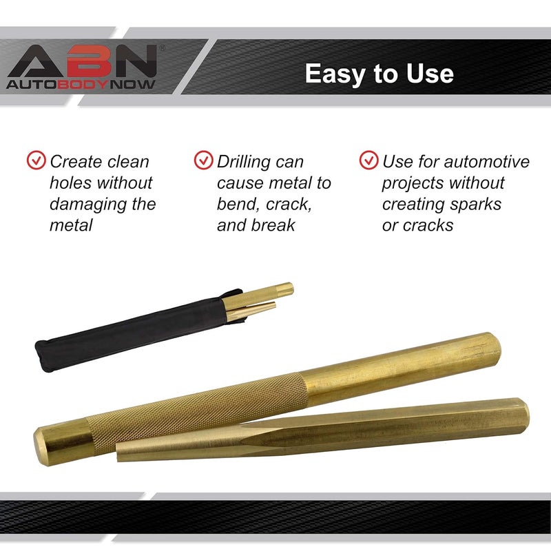 ABN Brass Punch Set - 2 Piece Brass Drift Pin Punch Set - Mechanic’s Non-Marring Chisel Punches for Vehicles - Image 3
